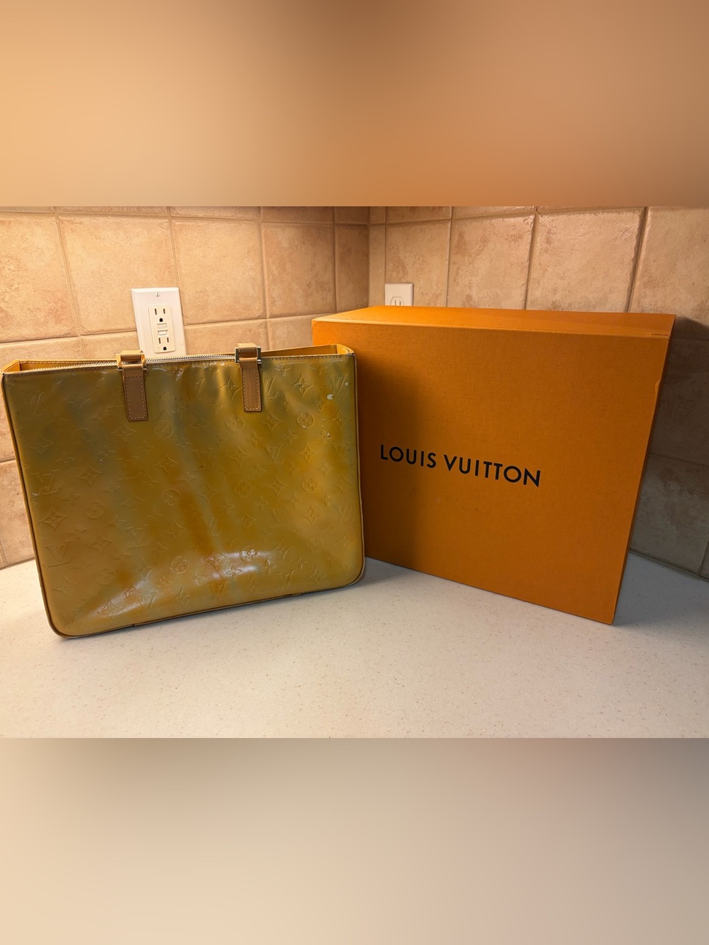 Louis Vuitton Yellow Vernis Monogram Patent Tote Bag